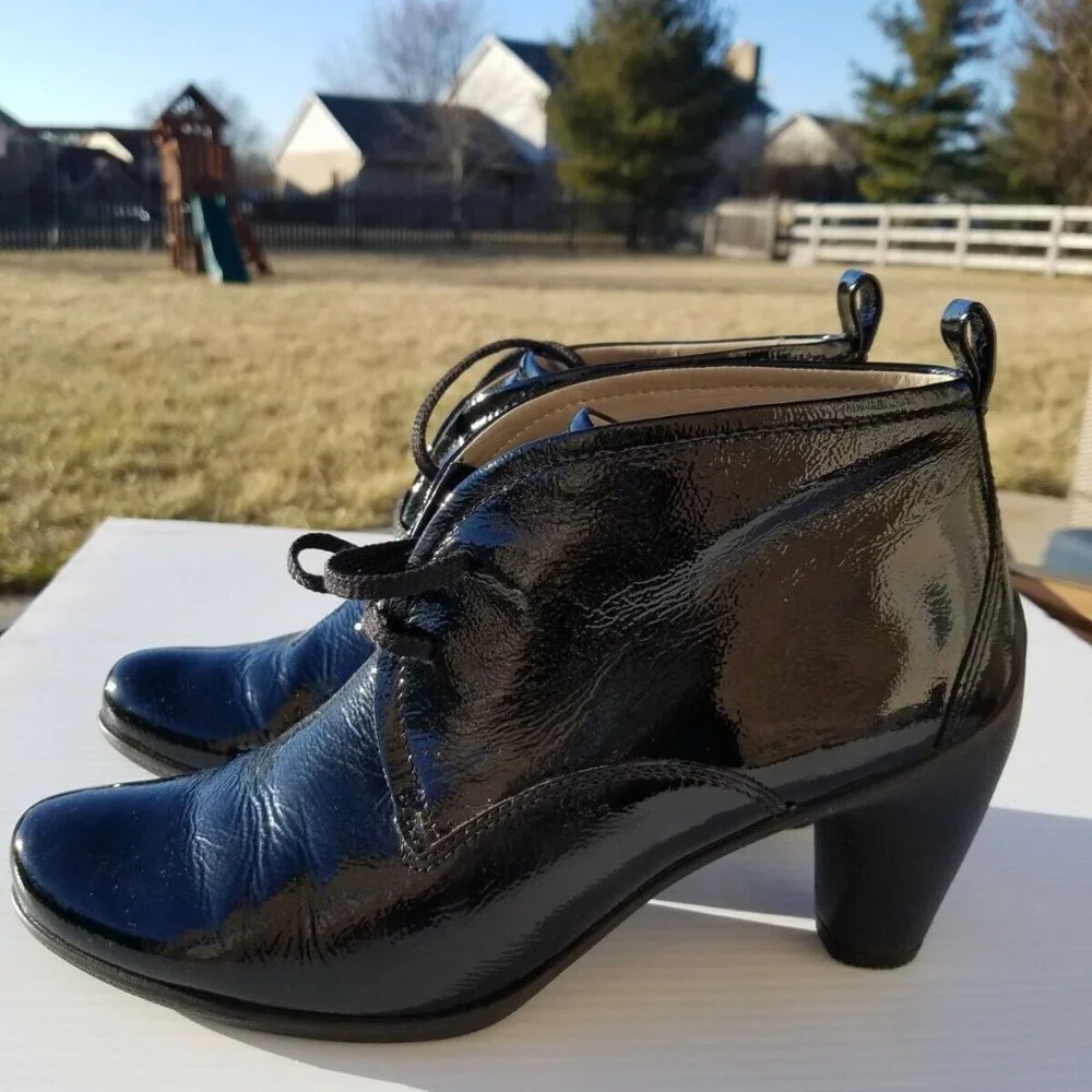 ECCO Black Patent 100% Leather Lace Up Ankle Booties Women's EU 40 - Picture 6 of 6